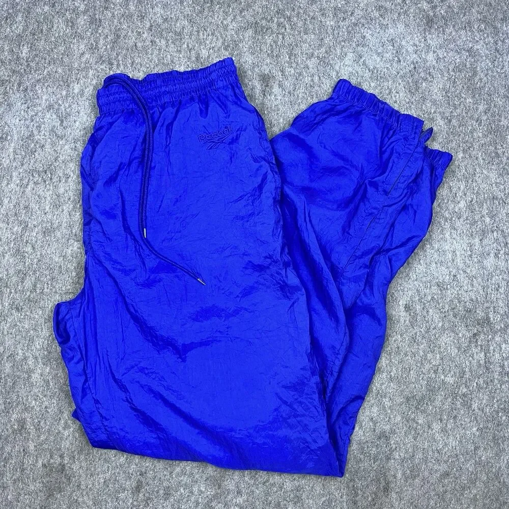 Vtg Reebok Men's Track Pants Blue Nylon Elastic Waist Zip Ankle 90's Size Medium